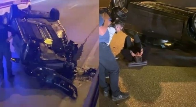 Bursa'da Kontrolden çıkan polis otomobili takla attı!