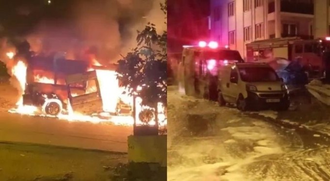 Bursa'da servis minibüsü alev topuna döndü, 2 araç kullanılamaz hale geldi