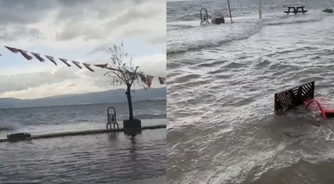 Bursa'da fırtına ve sağanak sebebiyle denizle karayolu birleşti