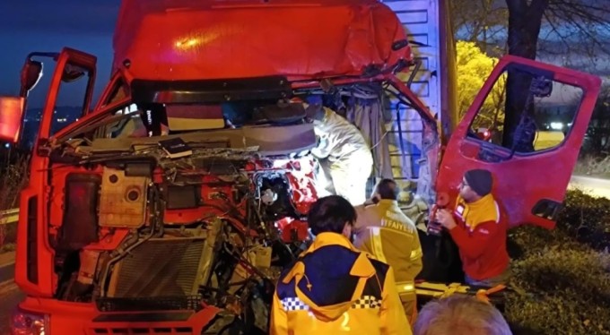 Kontrolden çıkan tır ağaca çarptı, sürücü ağır yaralandı