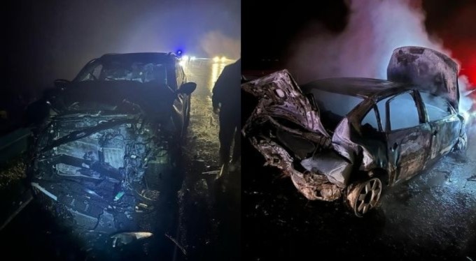 Bursa'da otobanda çarpışan otomobiller alev aldı! Çok sayıda yaralı var