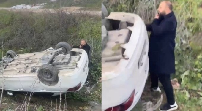 Bursa'da araçla takla attı, telefonla yakınlarını arayıp espri yaptı!