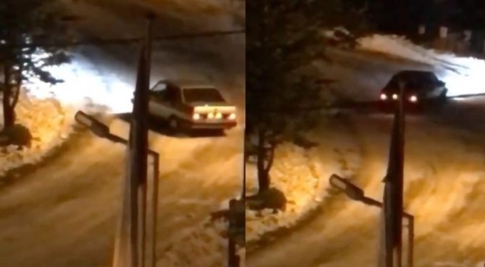 Uludağ'da Tofaş otomobil ile durmadan drift attı!