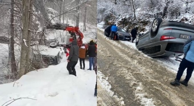 Uludağ yolu kabusa döndü! Araçlar takla attı