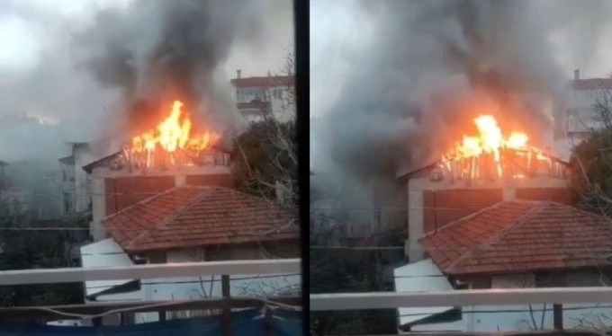 Bursa'da çatı alev alev yandı