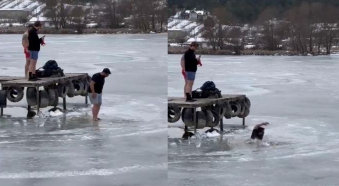 Bursa'da soğuk havaya aldırış etmediler buz tutan suya girdiler!