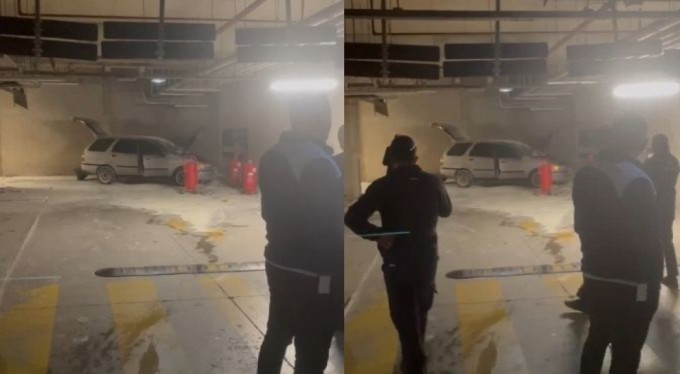 Bursa Şehir Hastanesi'nde panik anları! Kapalı otoparktaki LPG'li otomobil yandı
