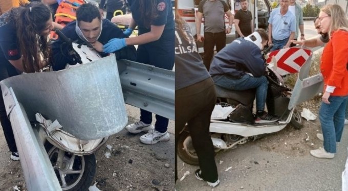 Bursa'da motosiklet bariyerlere ok gibi saplandı, sıkışan sürücü kurtarıldı