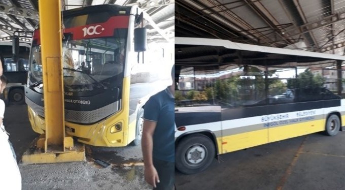 Bursa'da kendi kendine harekete geçen otobüs, şoförlere çarptı