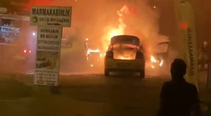 Bursa'da ticari taksi alevlere teslim oldu