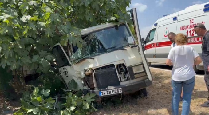 Bursa'da direksiyon hakimiyetini kaybeden minibüs tarlaya uçtu