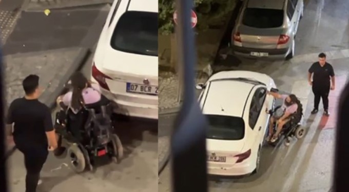 Tekerlekli sandalye ile yolun karşısına geçemedi, otomobilin kırılmadık camını bırakmadı