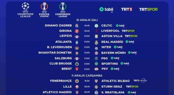41 UEFA maçı TRT'den canlı yayınlanacak