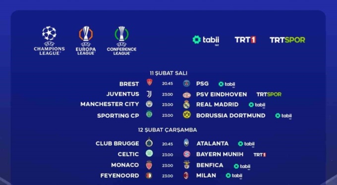 TRT'de 3 günde 21 UEFA maçı canlı yayınlanacak