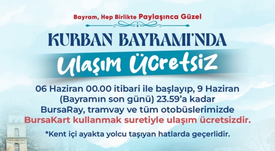 Bursa'da Kurban Bayramı boyunca ulaşım ücretsiz