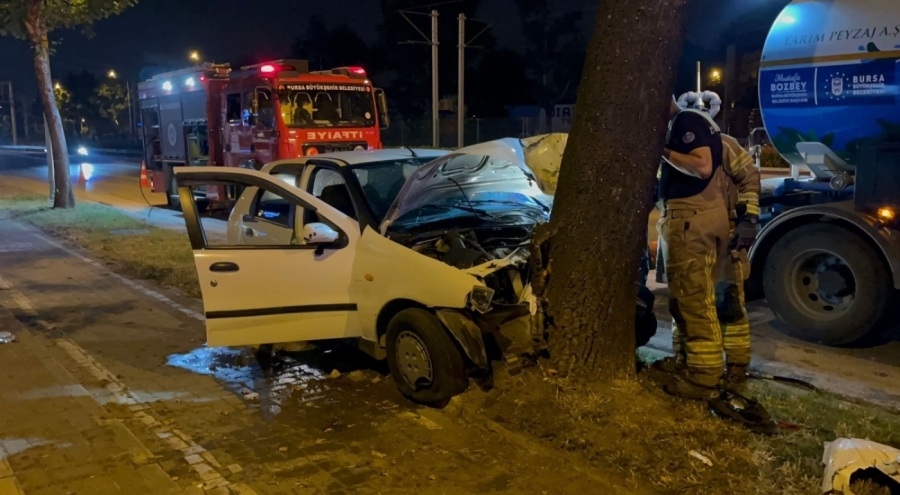 Direksiyon hakimiyetini kaybeden sürücü ağaca çarptı