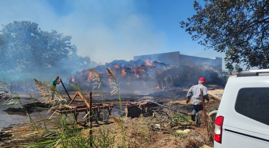 Saman alevi 2 kamyon ile 4 römorku yaktı