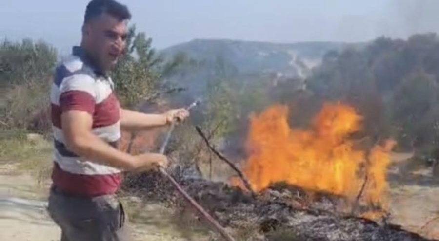 Sıcaktan kopan elektrik teli yangına neden oldu