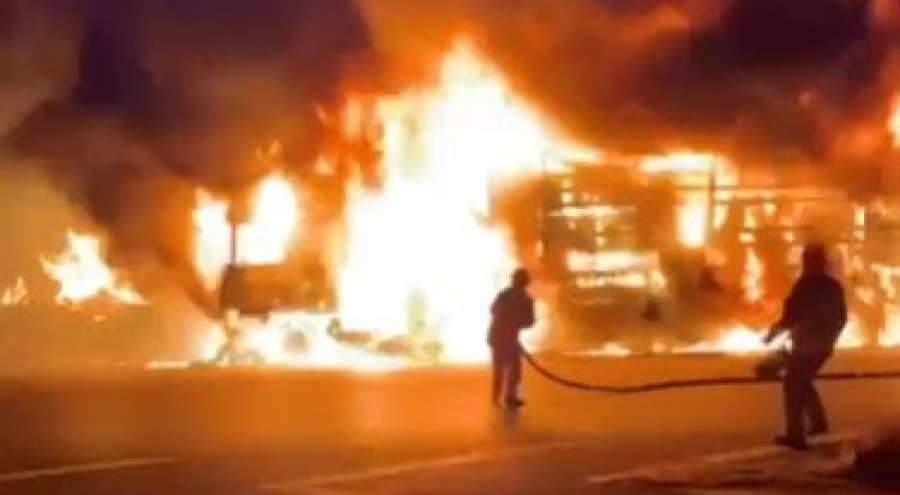 Çamaşır makinesi yüklü tır alev topuna döndü