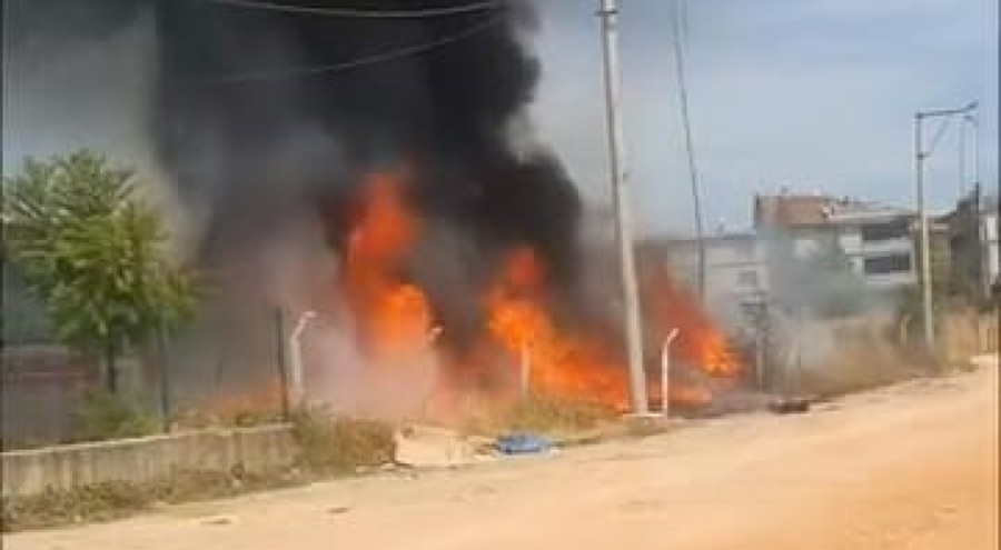 Araç denetim istasyonu alev aldı