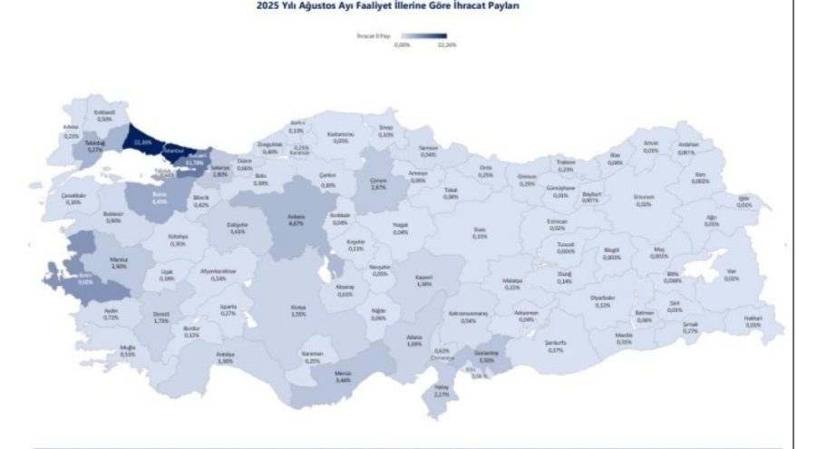 Türkiye'de 45 ilin ihracatı yılın ilk 8 ayında arttı