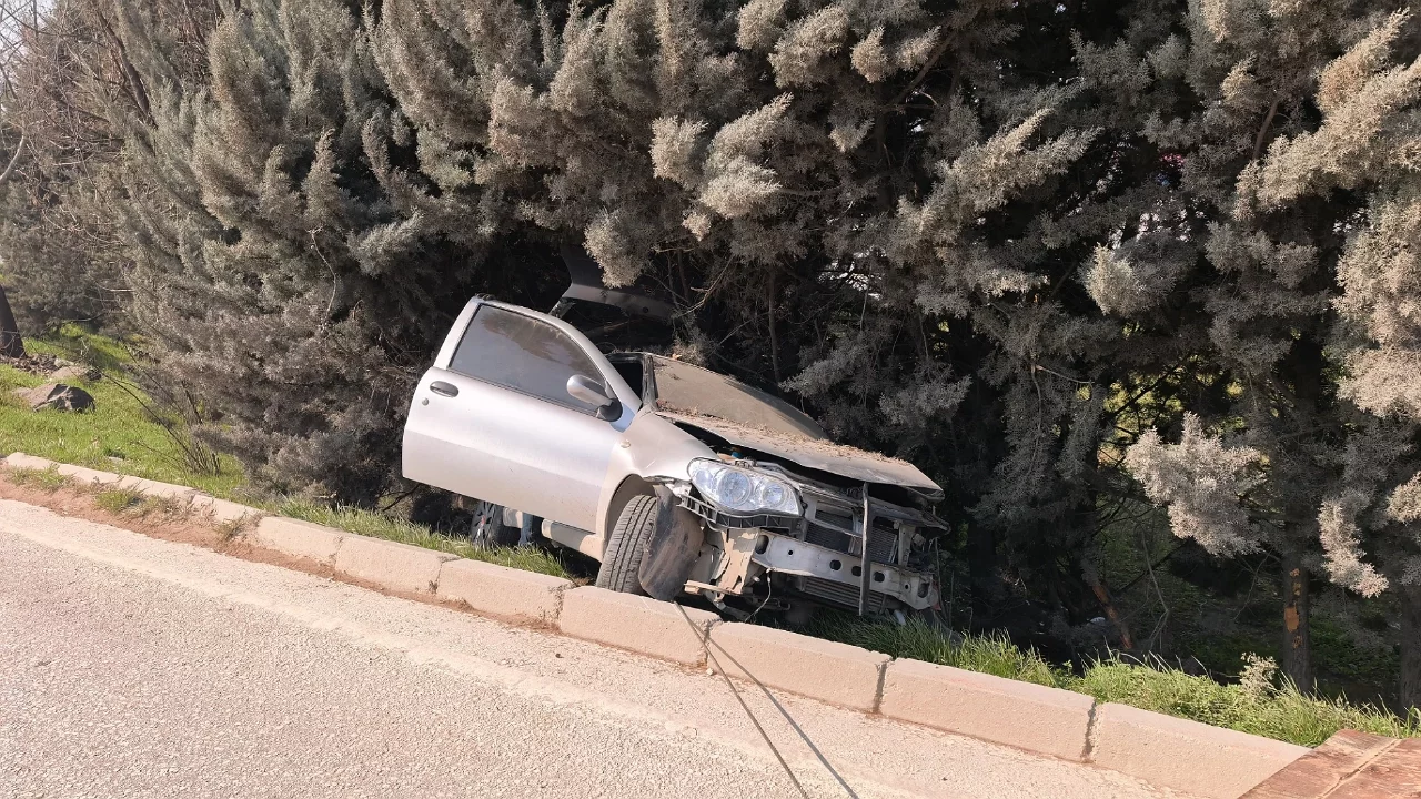 Bursa'da Kontrolden Çıkan Otomobil Ağaçlık Alana Uçtu