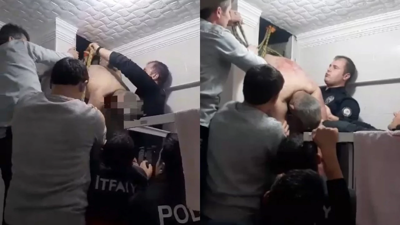 Boşanma aşamasındaki eşine ulaşmak için girdiği havalandırma boşluğunda sıkıştı
