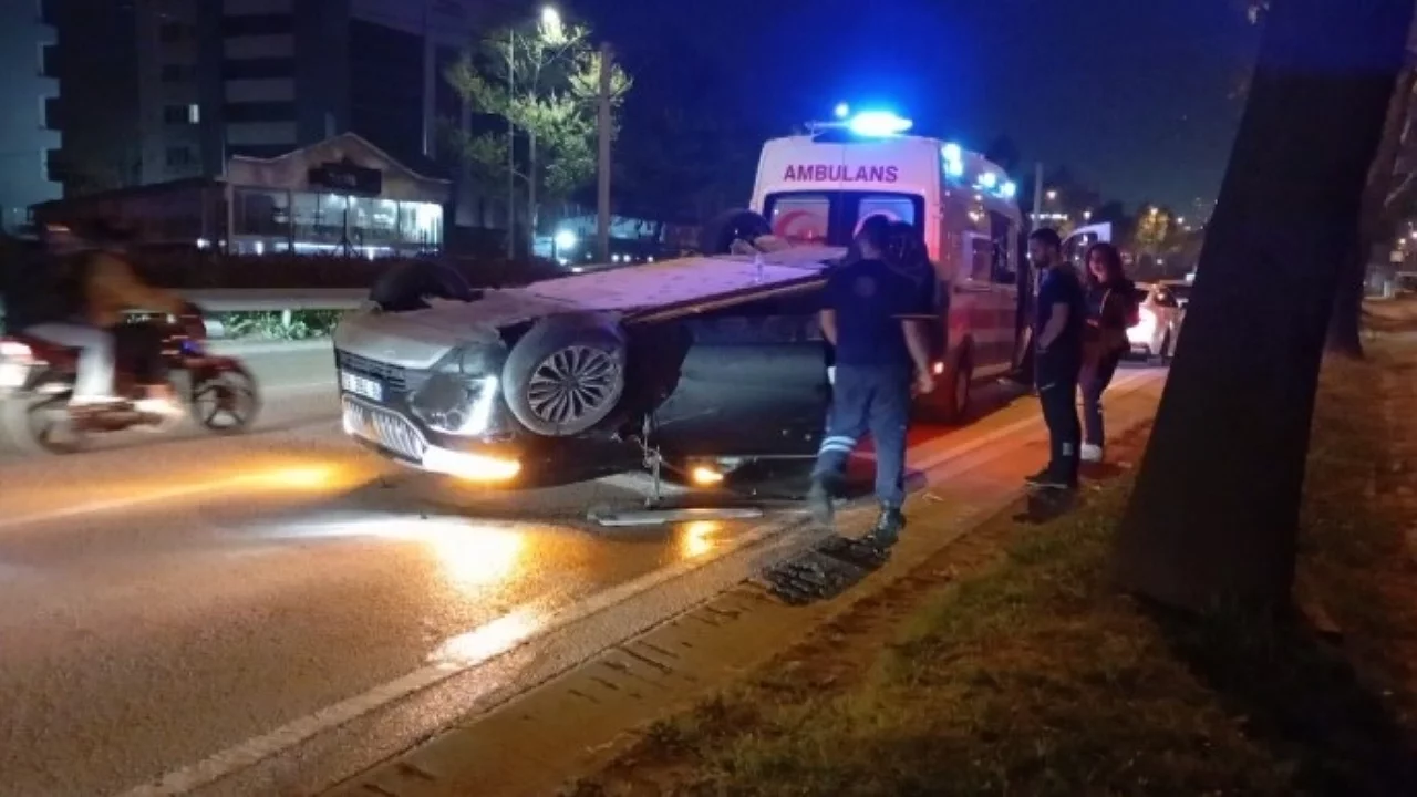 Bursa'da gece kazası: Otomobil takla attı, 1 yaralı