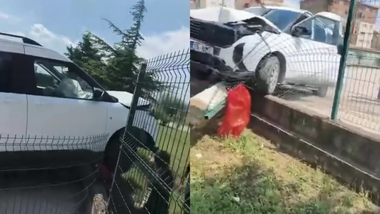 Bursa Karacabey'de otomobil okul duvarına çarptı