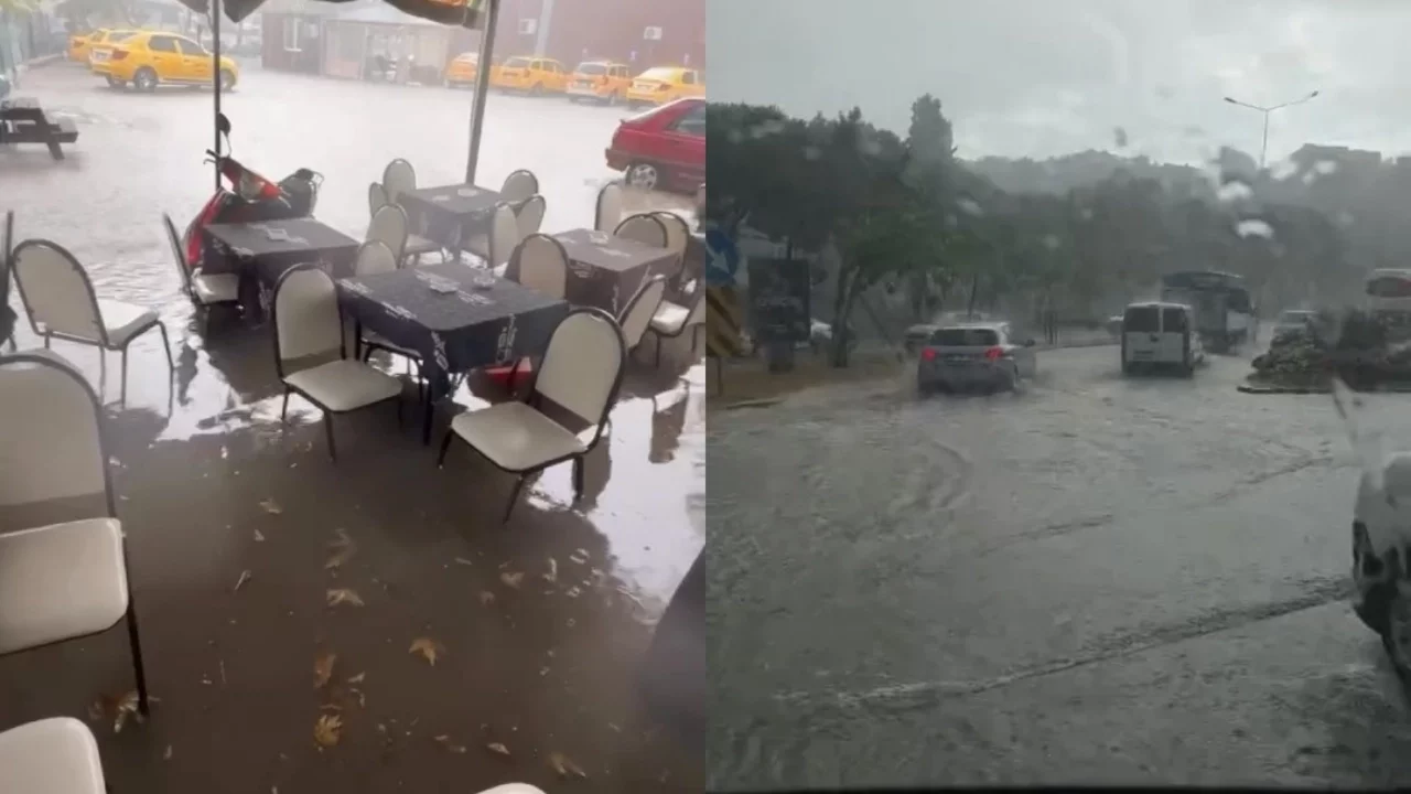 Bursa'da şiddetli yağmur yolları göle çevirdi