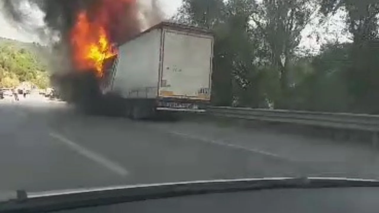 Bursa'da Seyir Halindeki Tır Alevlere Teslim Oldu