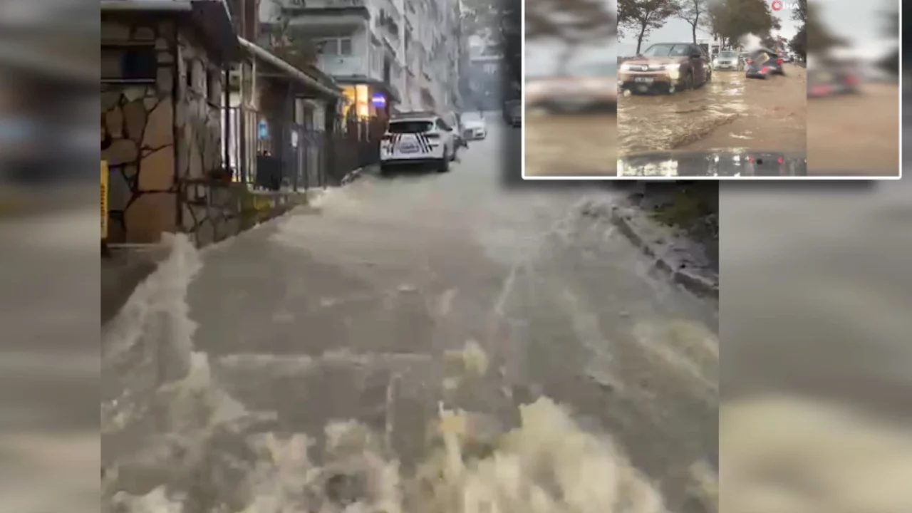 Şiddetli yağış sokakları sular altında bıraktı! Yokuşlar şelaleye dönüştü